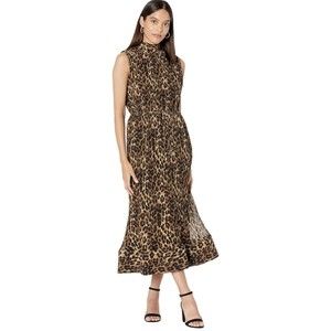 NWT Milly Women’s Leopard Animal Print Meina Brown Pleated Maxi Dress Size 2